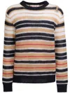Marni Crew Neck Mohair Blend Sweater With Striped Pattern In Neutrals