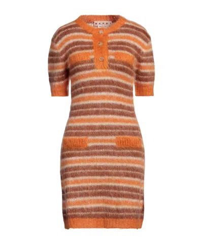 Marni Striped Knit Shirt Dress In Orange