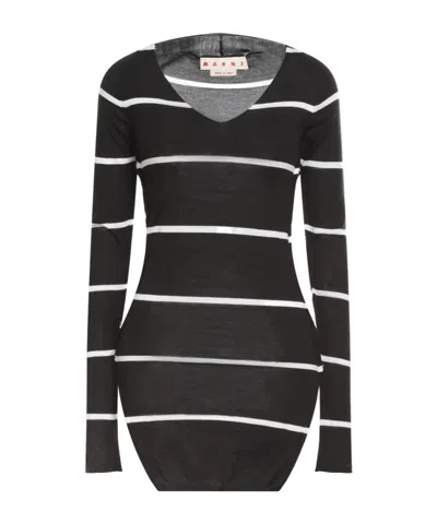 Marni Striped Knit Top In Black