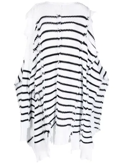 Marni Striped Knitted Cape In White