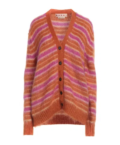 Marni Striped Knitted Cardigan In Pink