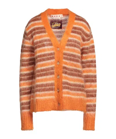 Marni Striped Knitted Cardigans In Gold