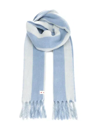 Marni Striped Knitted Scarf In Gray