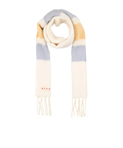 Marni Striped Knitted Scarf In White