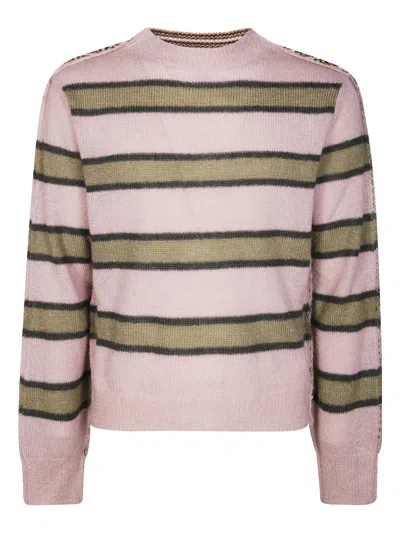 Marni Striped Knitted Sweater With Contrasting Patterns In Gray
