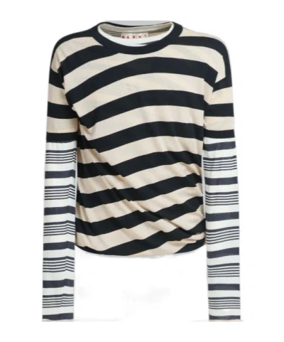 Marni Striped Layered Sweatshirt In Black