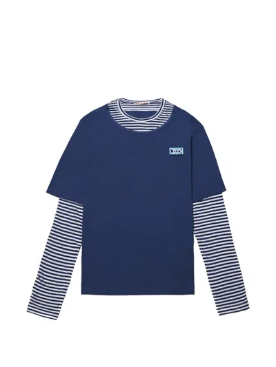 Marni Striped Layered T-shirt In Blue