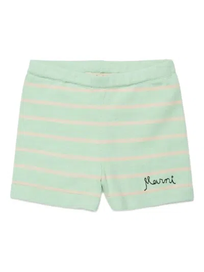 Marni Babies' Striped Logo-embroidered Shorts In Green