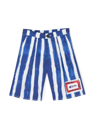 Marni Kids' Mp40u Shorts  Blue Gabardine Shorts With Allover Striped Pattern In Dark Blue
