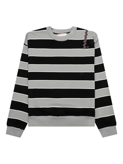 Marni Striped Logo Sweatshirt In Gray