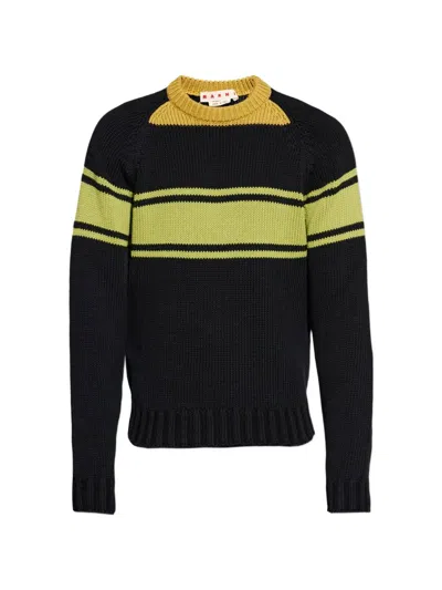 Marni Striped Logo-patch Sweater In Black