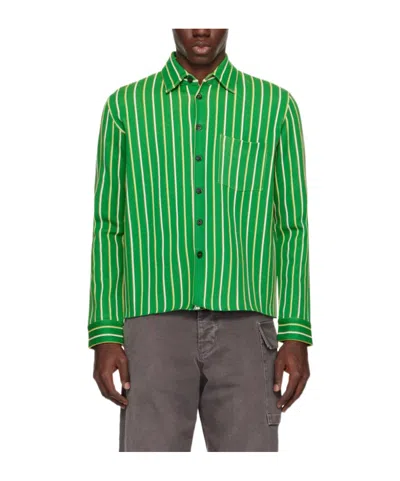 Marni Striped Long-sleeve Shirt In Green