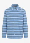 Marni Light Blue Cotton Turtleneck Polo With Horizontal Stripes In Blue