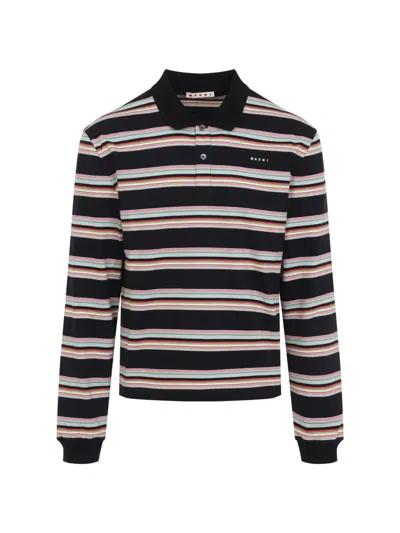 Marni Pale Mint Striped Long-sleeve Polo Shirt In Multi
