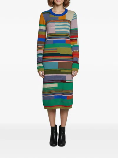 Pre-owned Marni Striped Midi Dress In Green