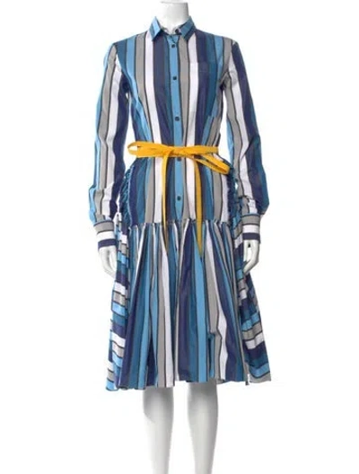 Pre-owned Marni Striped Midi Length Dress In Blue
