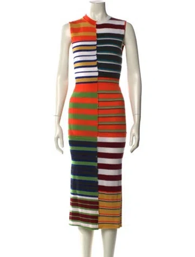 Pre-owned Marni Striped Midi Length Dress In Orange