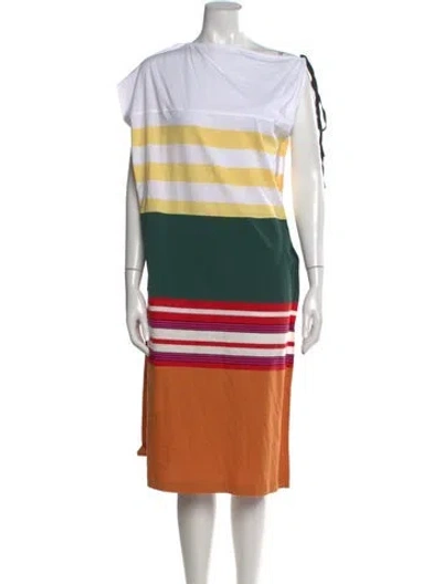 Pre-owned Marni Striped Midi Length Dress In White