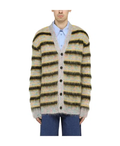 Marni Striped Mohair-blend Cardigan In Nude