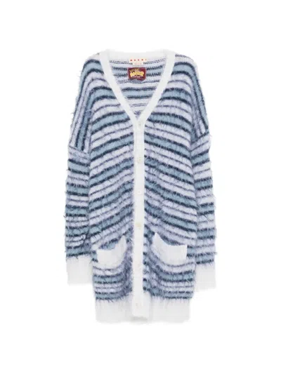 Pre-owned Marni Striped Mohair Cardigan In White