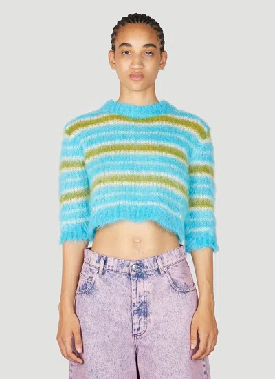 Marni Striped Mohair Crop Sweater In Blue