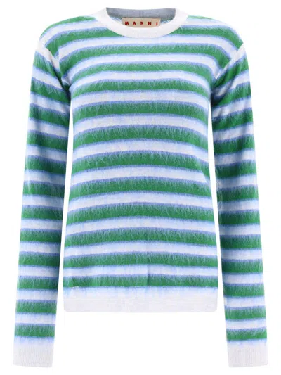 Marni Striped Mohair Sweater In Blue
