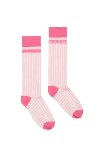 Marni Kids' Striped Nylon Socks In Pink