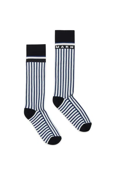 Marni Kids' Striped Nylon Socks In White