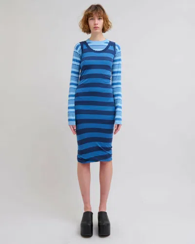 Marni Striped Overlap Dress In Blue