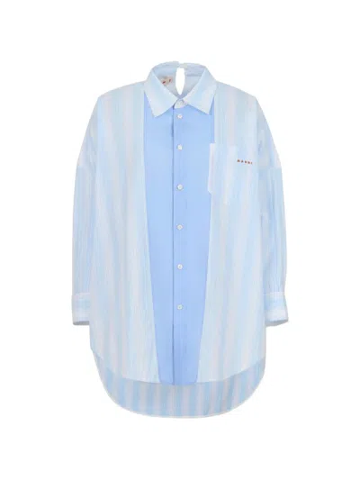 Marni Striped Panel Shirt In Blue