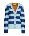 Marni Striped Panelled Cardigan In Blue