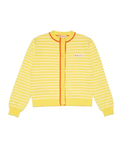 Marni Striped-pattern Cotton Cardigan In Yellow