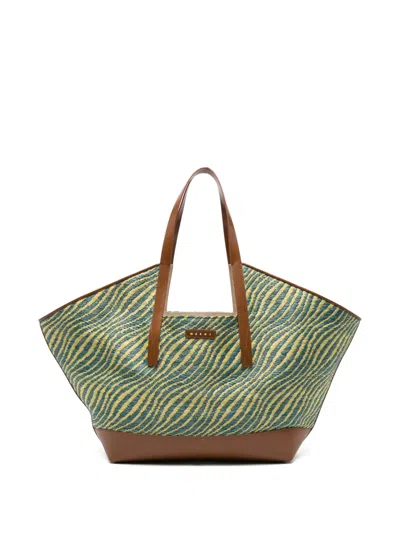 Marni Striped-pattern Tote Bag In Green