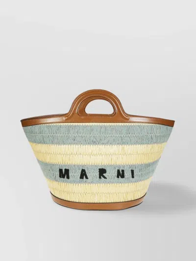 Marni Striped Pattern Tote Bag With Detachable Strap In Gray
