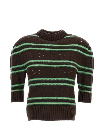 Marni Striped Perforated Sweater In Brown