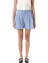 Marni Women's Striped Pleated Shorts In Blue