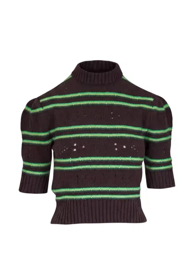 Marni Striped Pointelle-knit Cashmere Sweater In Brown