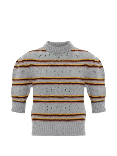 Marni Cropped Striped Open-knit Cashmere Sweater In Gray