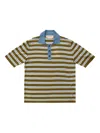 Marni Ribbed Stripe Light Wool Polo Shirt Grass In Brown