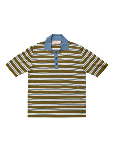 Marni Striped Polo Shirt In Brown