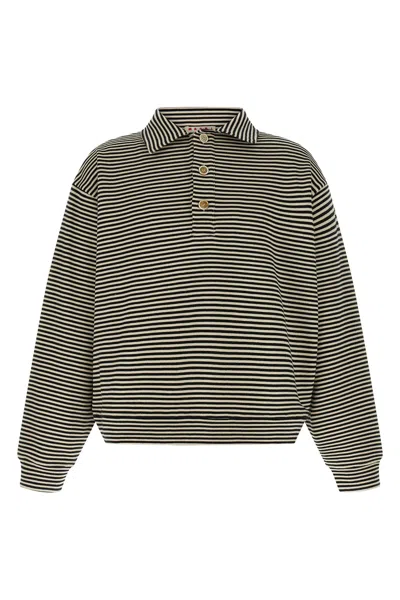 Marni Striped Long Sleeves Polo Sweatshirt In Black