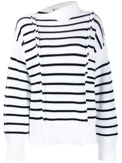 Marni Striped Rib Jumper In White