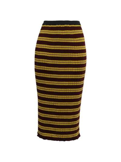 Pre-owned Marni Striped Ribbed-knit Midi Skirt In Red