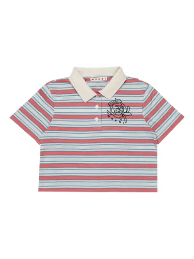 Marni Kids' Striped Rose-motif Polo Shirt In Multi