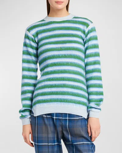 Marni Striped Roundneck Sweater In Light Blue