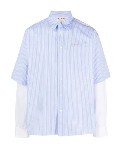 Marni Striped Short-sleeve Shirt In Blue