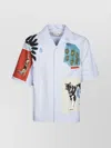 Marni Striped Short Sleeve Shirt With Graphic Patches In White