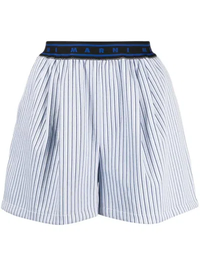 Marni Logo裤腰条纹短裤 In Azure
