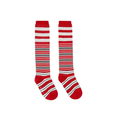 Marni Red & White Striped Cotton Socks In Stn62 Neutral Grey