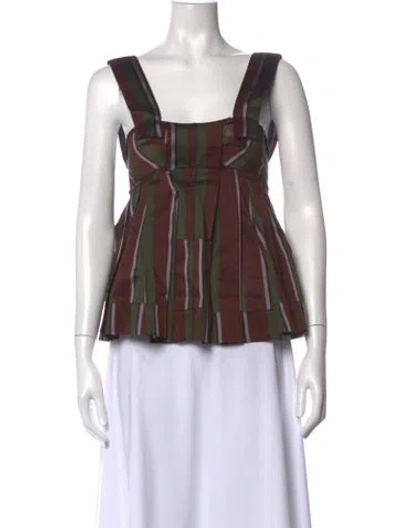 Pre-owned Marni Striped Square Neckline Top In Brown/green
